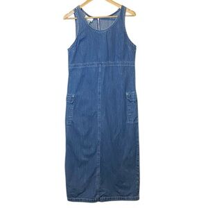 Vintage Faded Glory Denim Maxi Dress Womens Medium Blue Sleeveless Modest Jumper